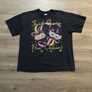 VTG French Quarter New Orleans Mardi Gras Mens XL T Shirt Black CoMax Sngl Stch